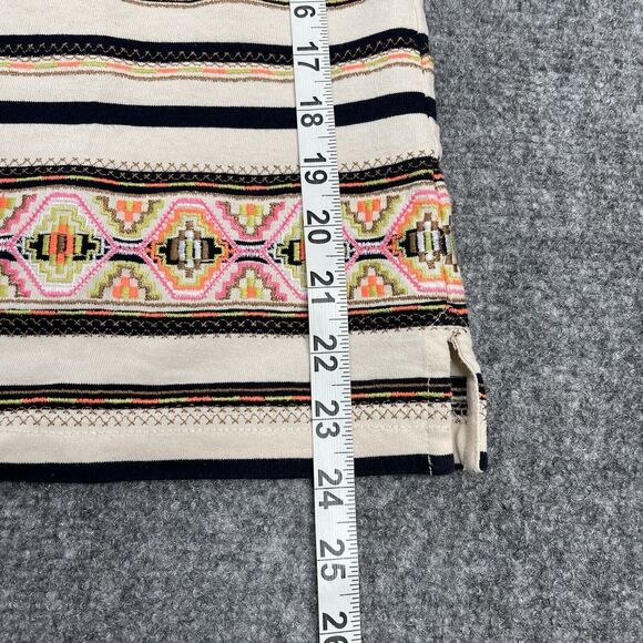 J Crew Top Womens Size Small Short Sleeve Embroidered Beige Striped Cotton - Picture 7 of 8